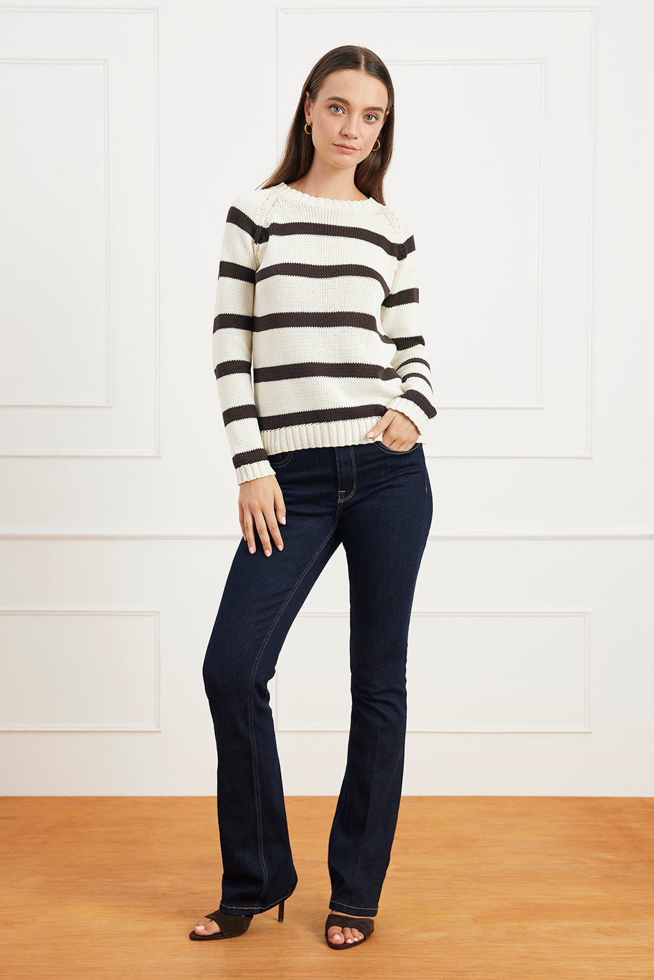 Stripe Sloane Crewneck in Cacao
