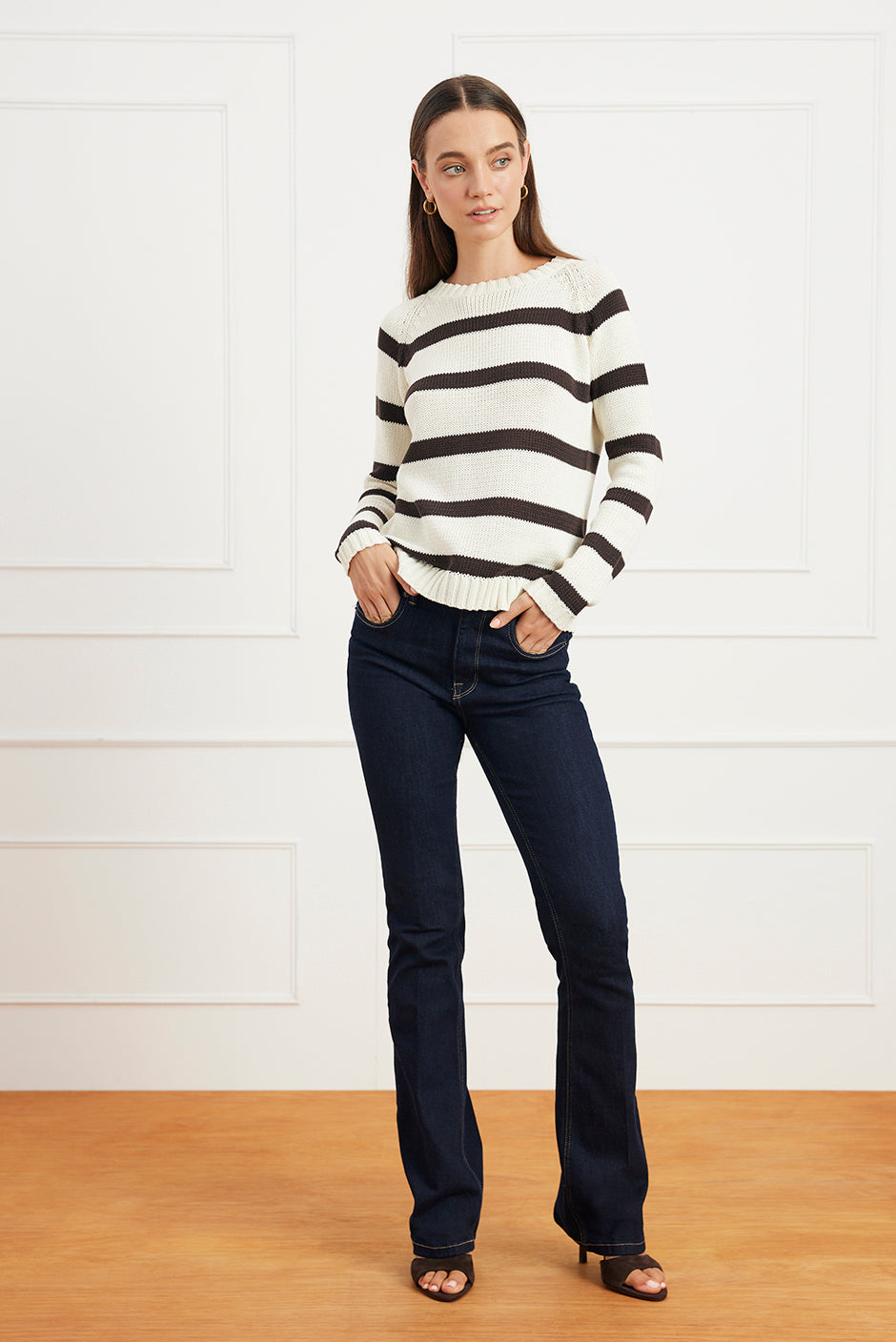 Stripe Sloane Crewneck in Cacao