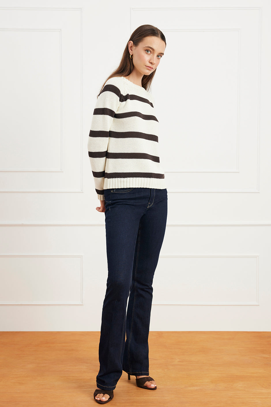 Stripe Sloane Crewneck in Cacao