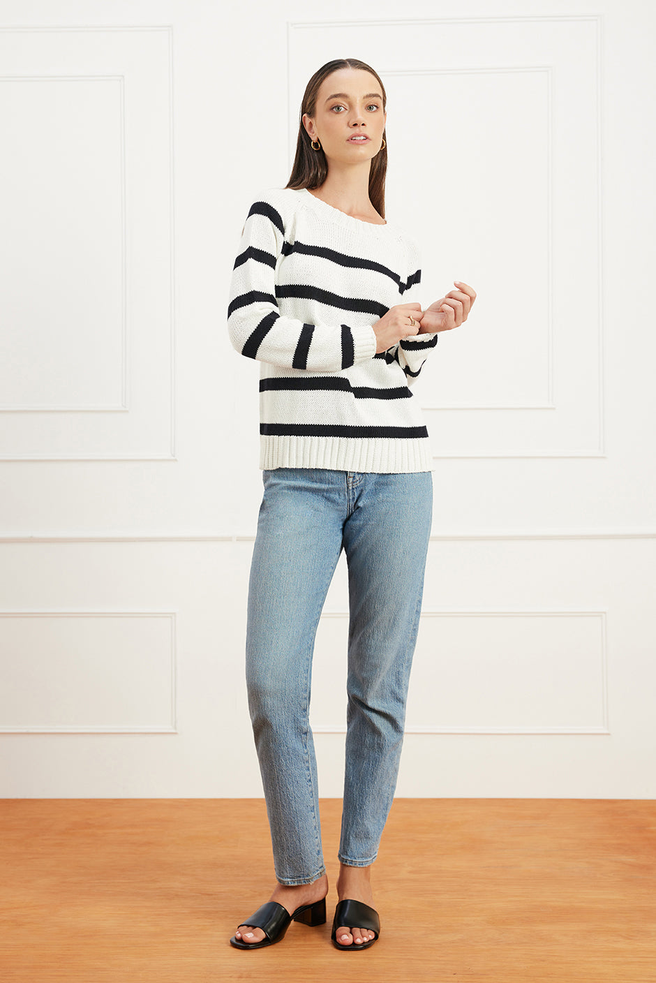Stripe Sloane Crewneck in Off White