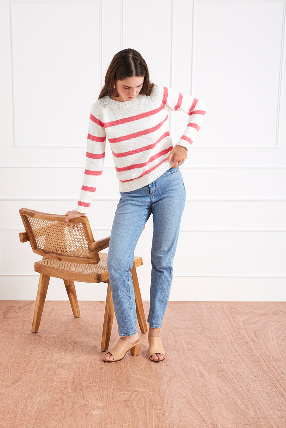 Stripe Sloane Crewneck in Raspberry
