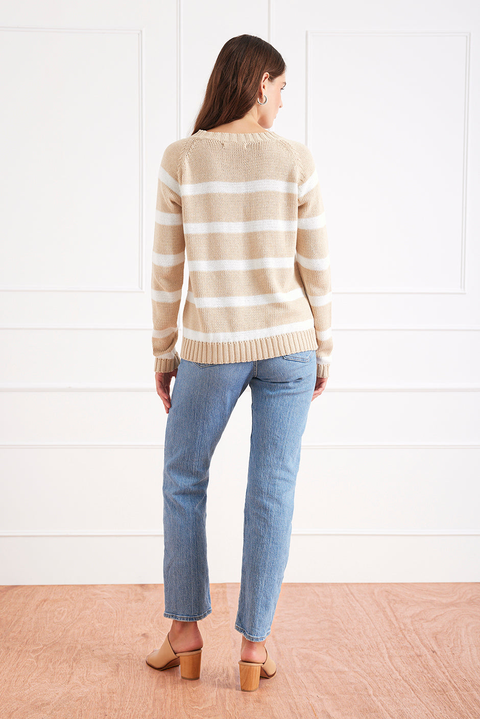 Stripe Sloane Crewneck in Sand Dune