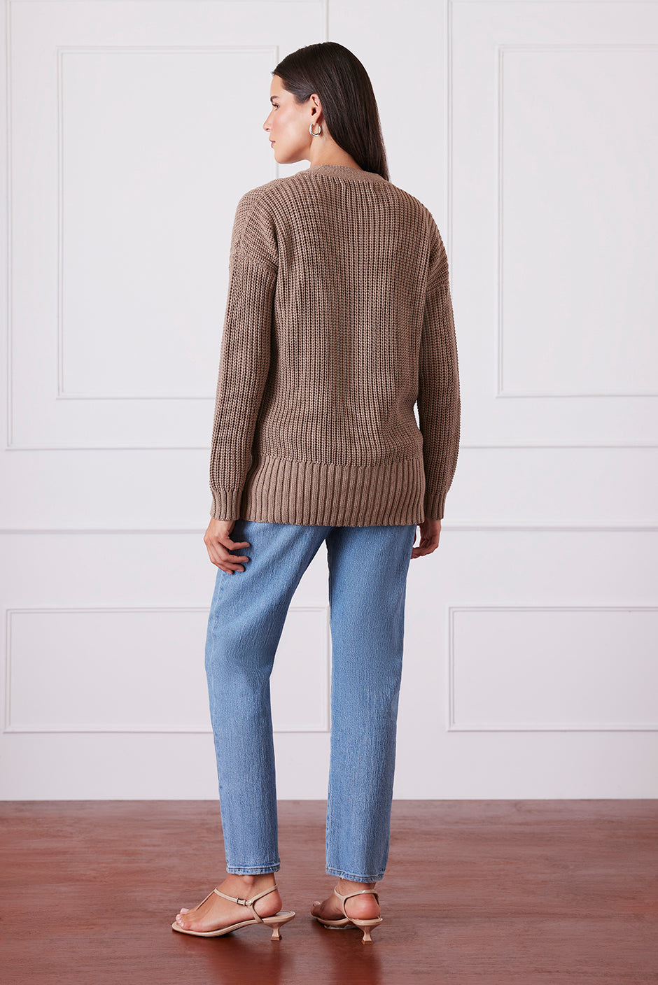 Luxury Handknit Cotton Women's Cardigan in Mocha| the Emily