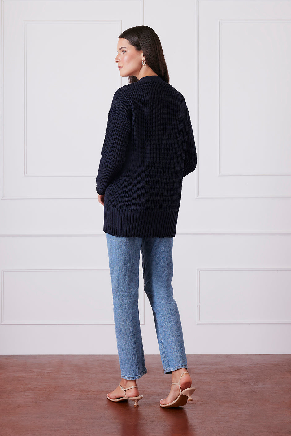 Luxury Handknit Cotton Women's Cardigan in Navy | the Emily