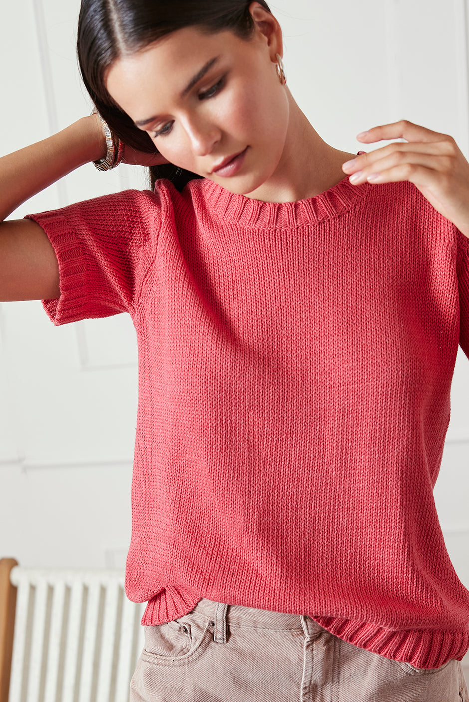 Simone Sweater Tee in Vintage Red