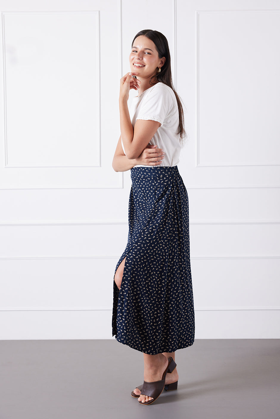 Limited Edition Avery Skirt in Midnight Navy Ditsy