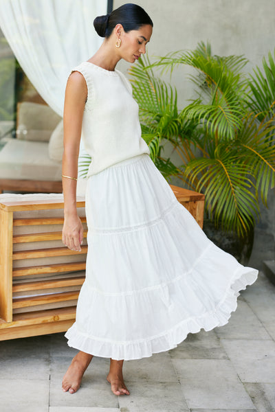 Sustainable & Luxurious White Lace Inset Midi Skirt | the Colette