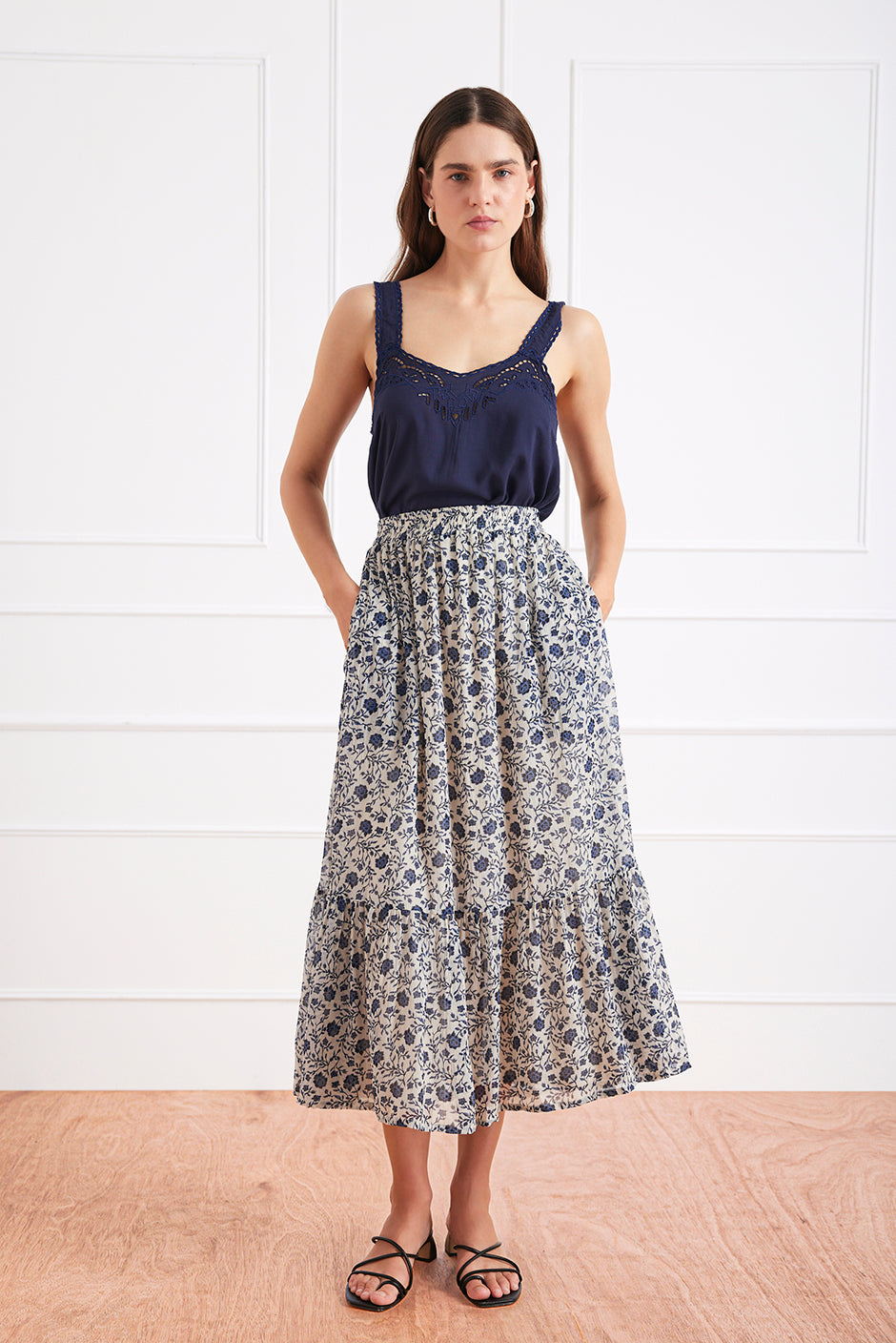 Wren Skirt in Sapphire Vines