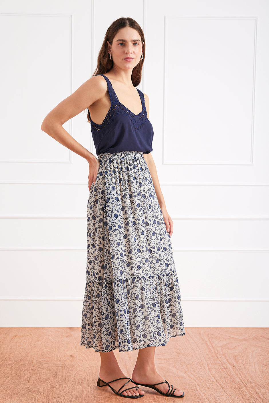 Wren Skirt in Sapphire Vines