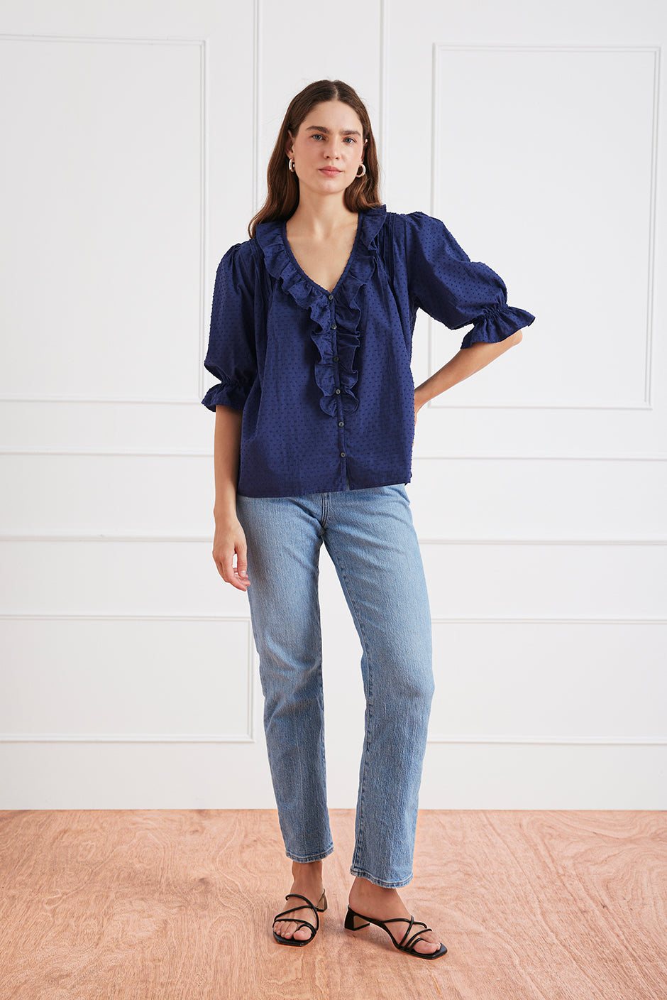 Shop Sustainable Women's Blouse in Navy Cotton | the Chloe Shirt Shop Sustainable Women's Blouse in Navy Cotton | the Chloe Shirt