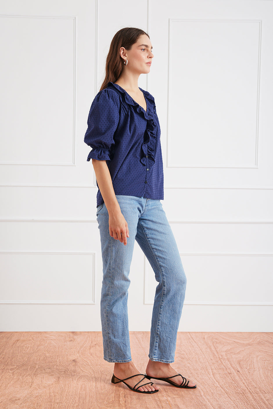 Shop Sustainable Women's Blouse in Navy Cotton | the Chloe Shirt