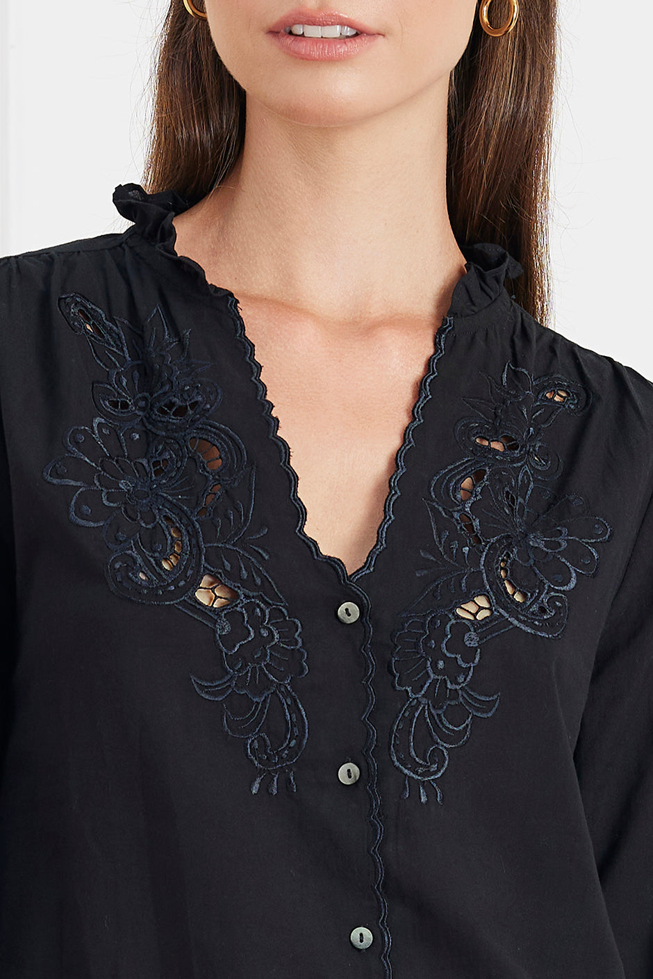 Shop Sustainable Women's Embroidered Black Blouse | the Camilla