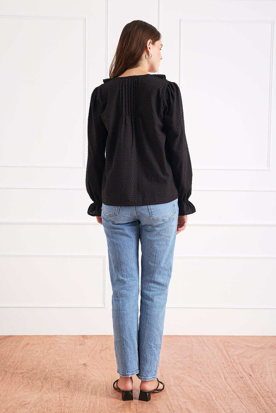 Shop Sustainable Women's Cotton Swiss Dot Blouse in Black | the