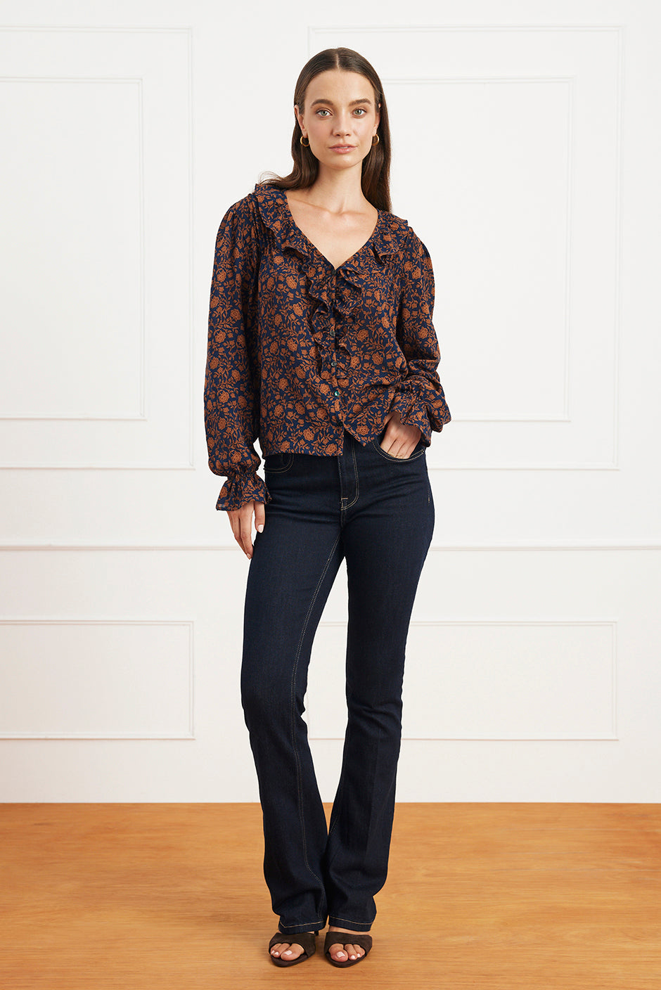 Long Sleeve Chloe Shirt in Navy Batik