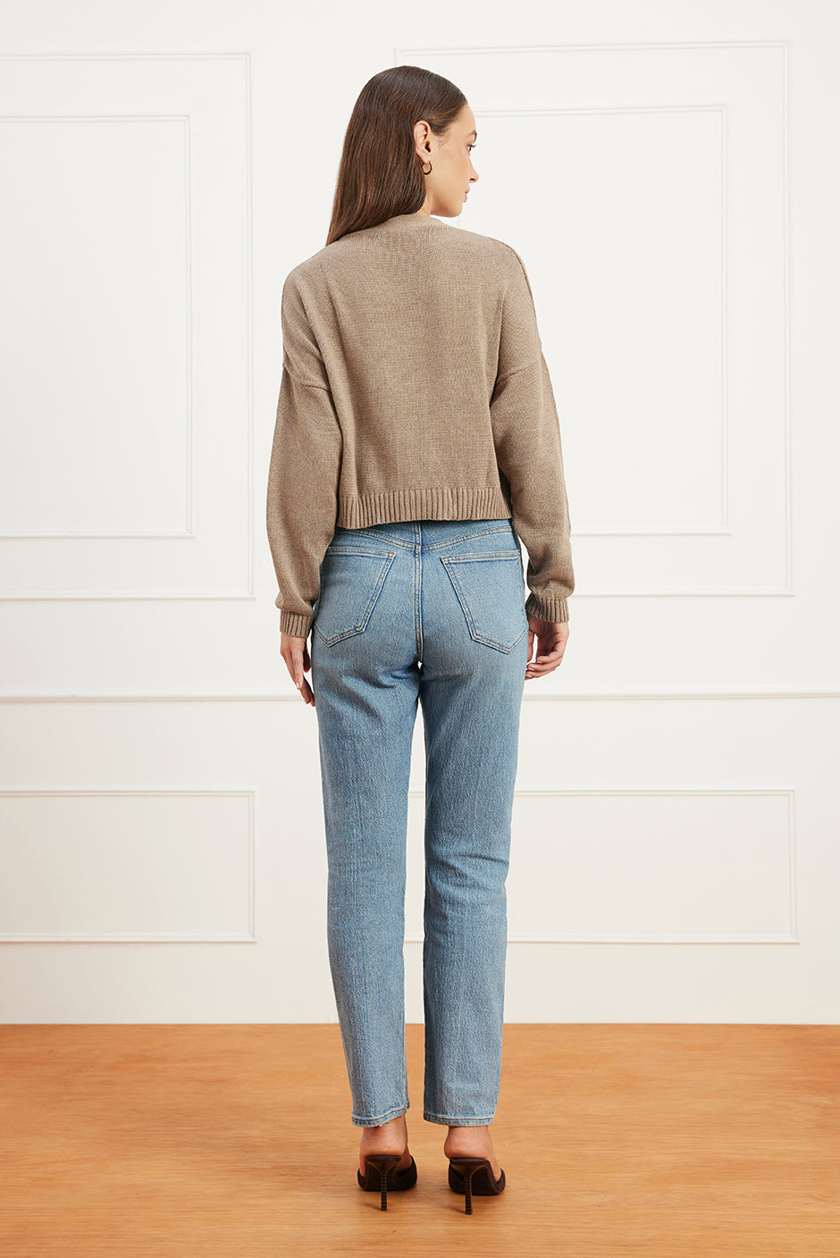 Luxury Handknit Cotton Cropped Women's Cardigan in Mocha| the