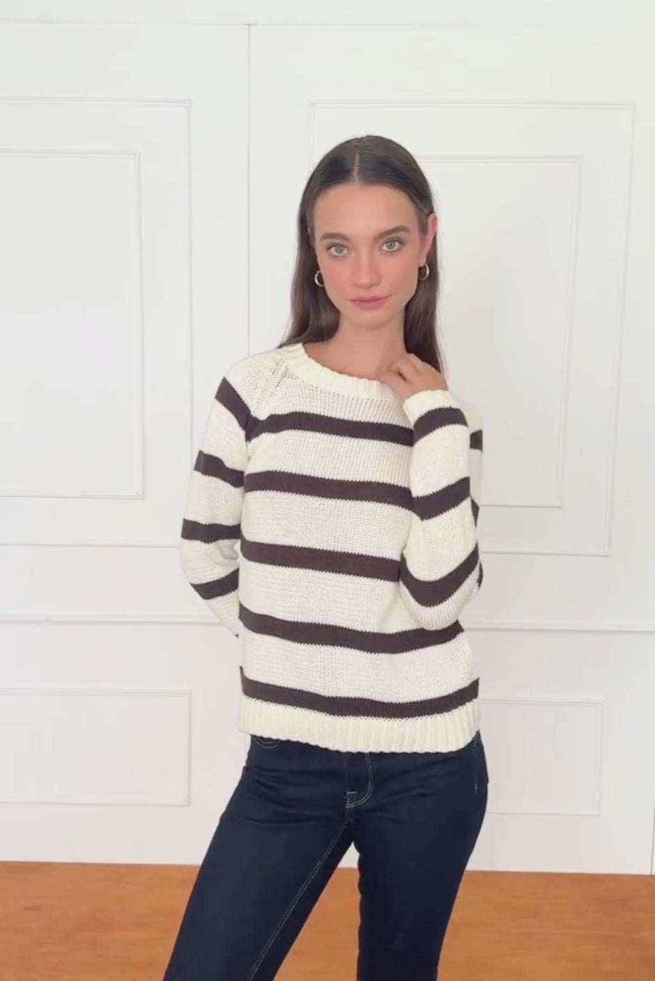 Stripe Sloane Crewneck in Cacao
