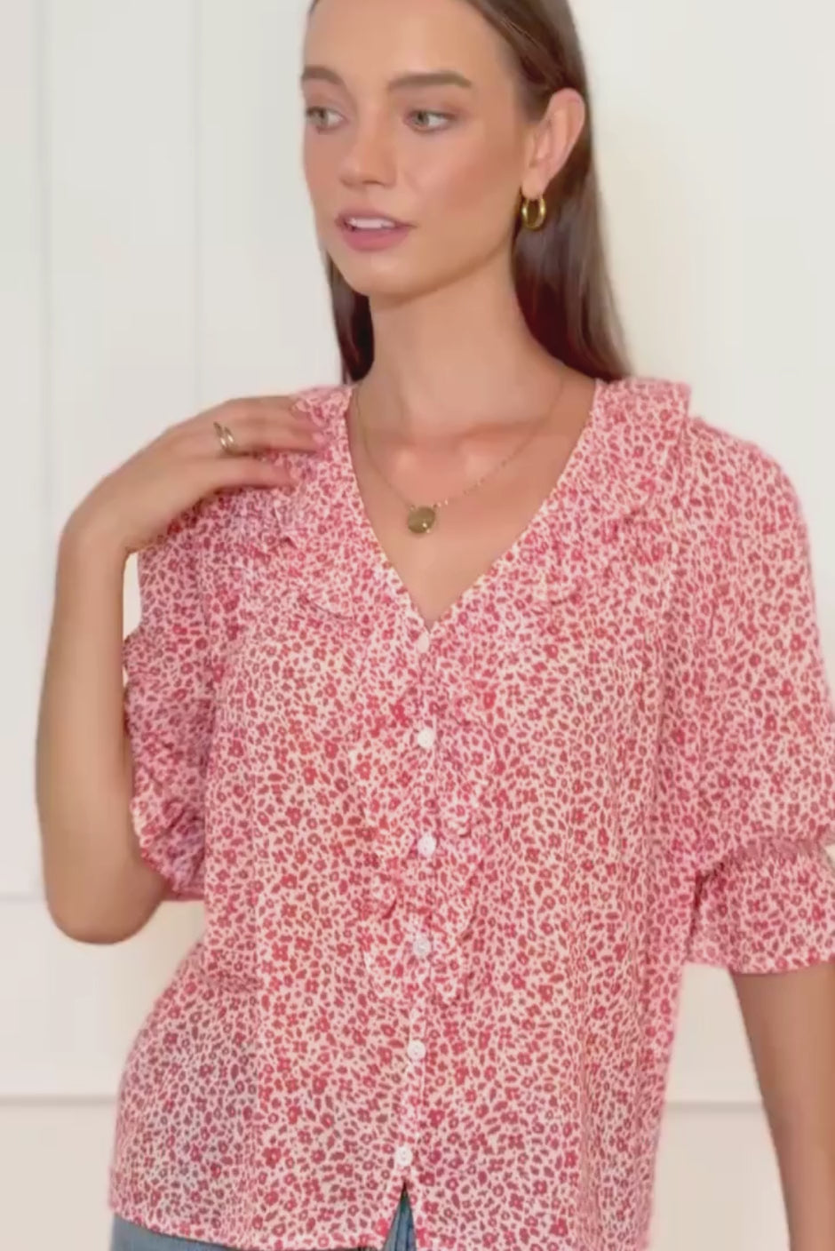 Chloe Shirt in Chili Vintage Bloom