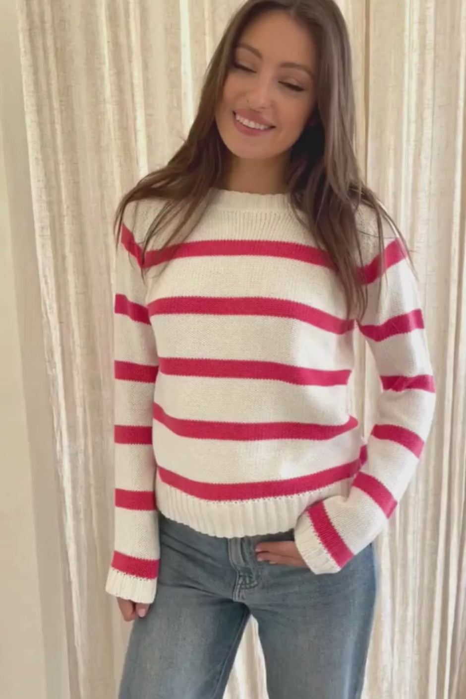 Stripe Sloane Crewneck in Raspberry