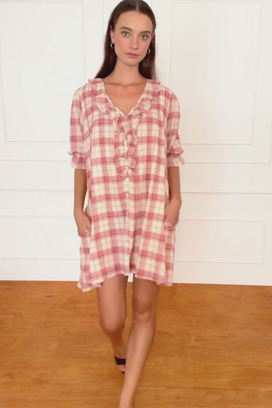 Chloe Mini Dress in Clay Plaid