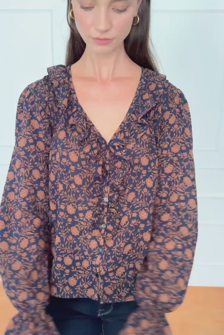 Long Sleeve Chloe Shirt in Navy Batik