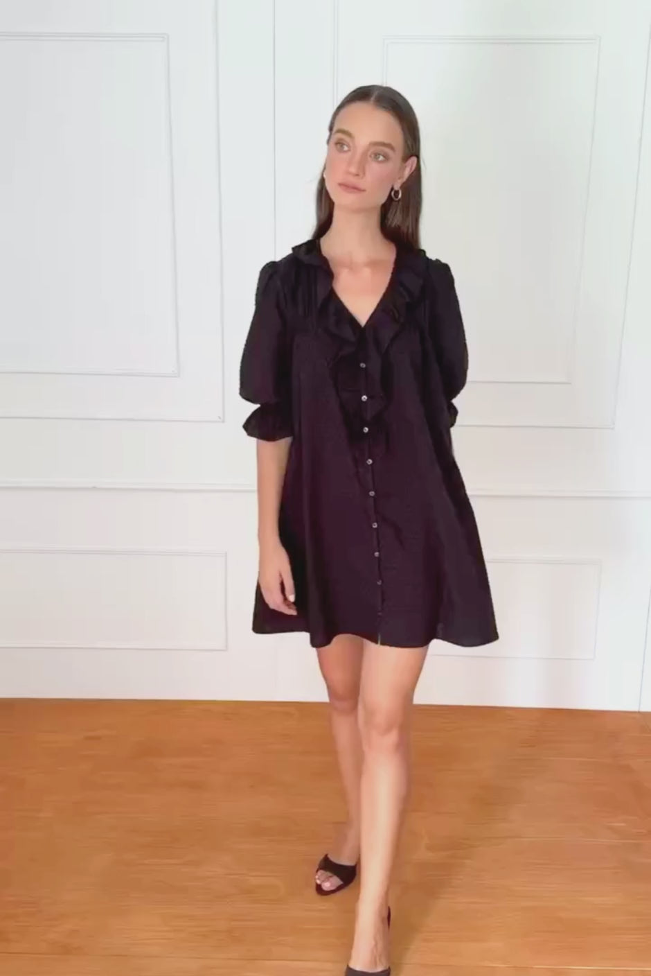 Sustainable & Luxury Cotton Swiss Dot Black Dress: The Chloe Mini