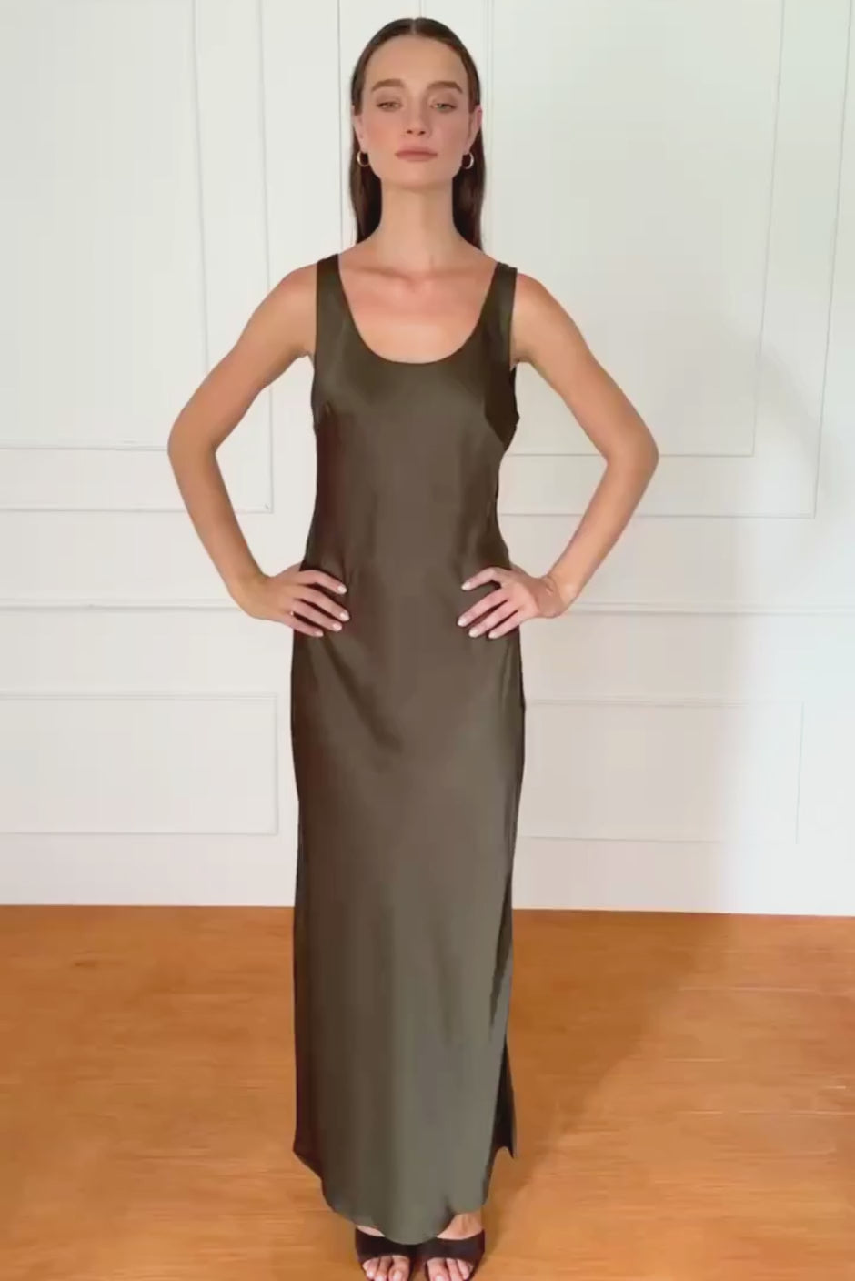 Lola Slip Dress in Olive Green