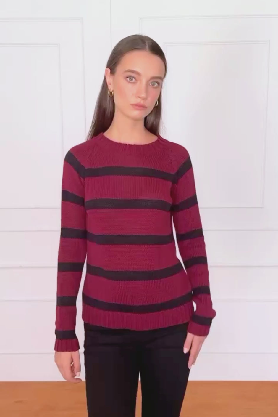 Stripe Sloane Crewneck in Burgundy