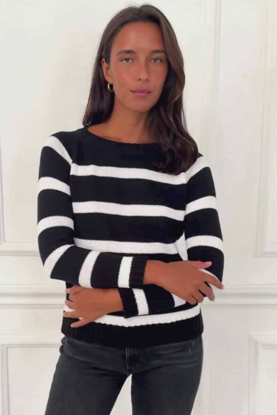 Stripe Sloane Crewneck in Black