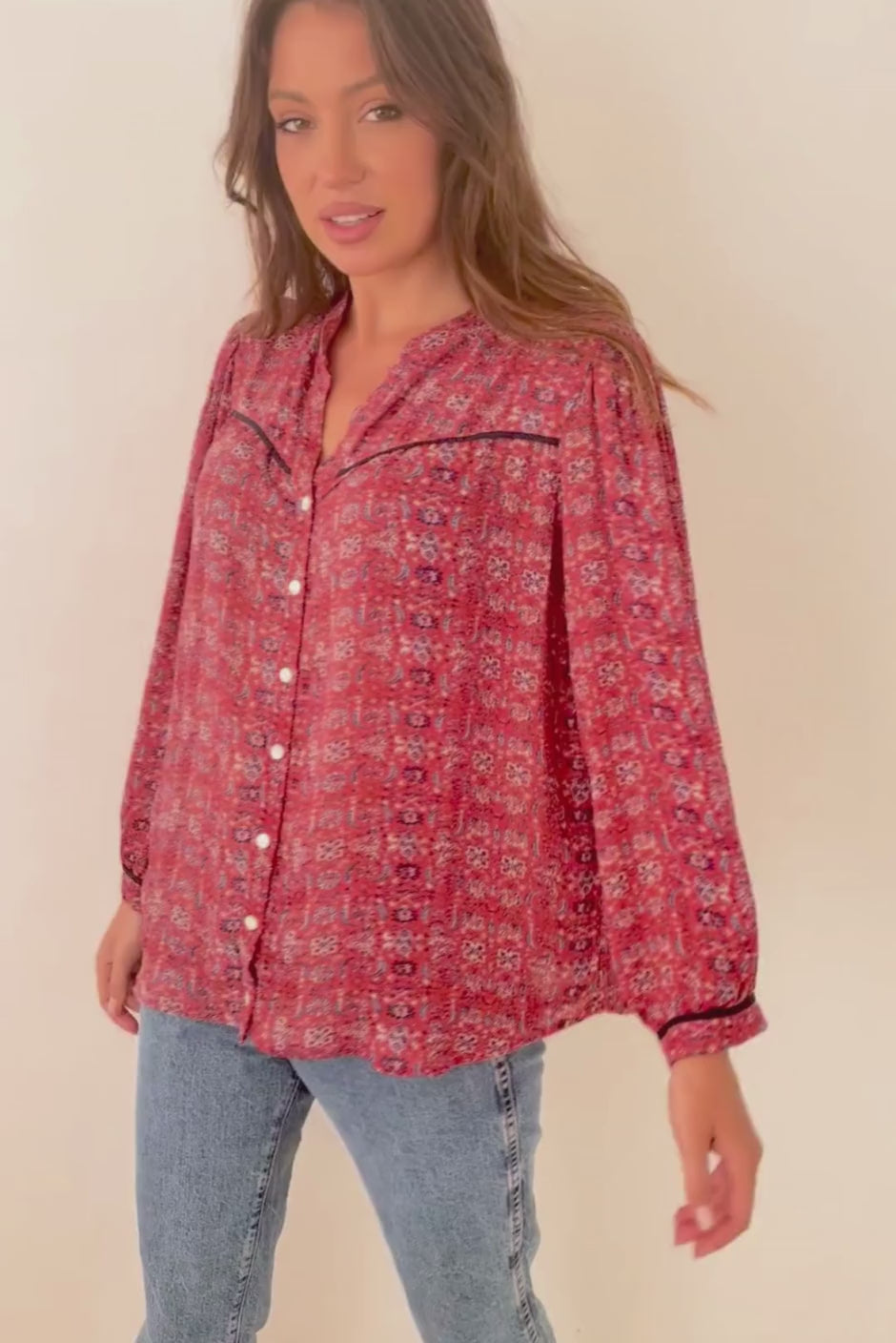 Anna Shirt in Red Heirloom Print