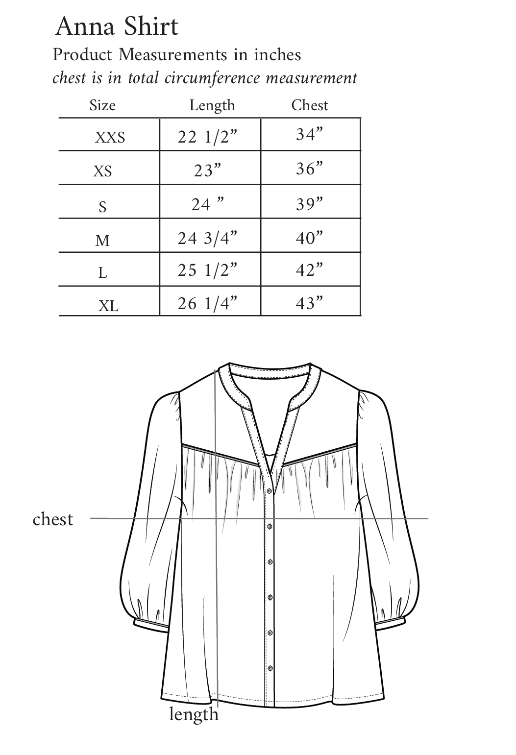 Anna Shirt Size Guide