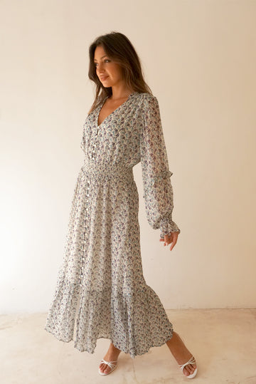 Paneros Clothing Women's Button Front Aria Maxi Dress in Ditsy Floral Print Paneros Clothing Women's Button Front Aria Maxi Dress in Ditsy Floral Print