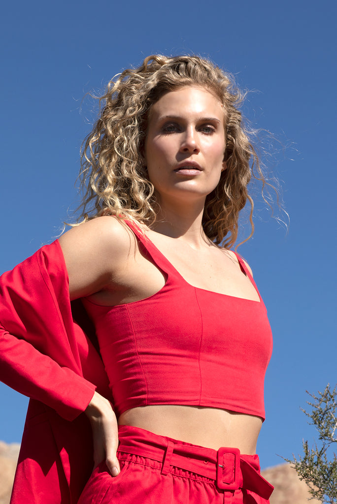 Sustainable & Ethical Luxury Crop Top in Cherry Punch Red: the