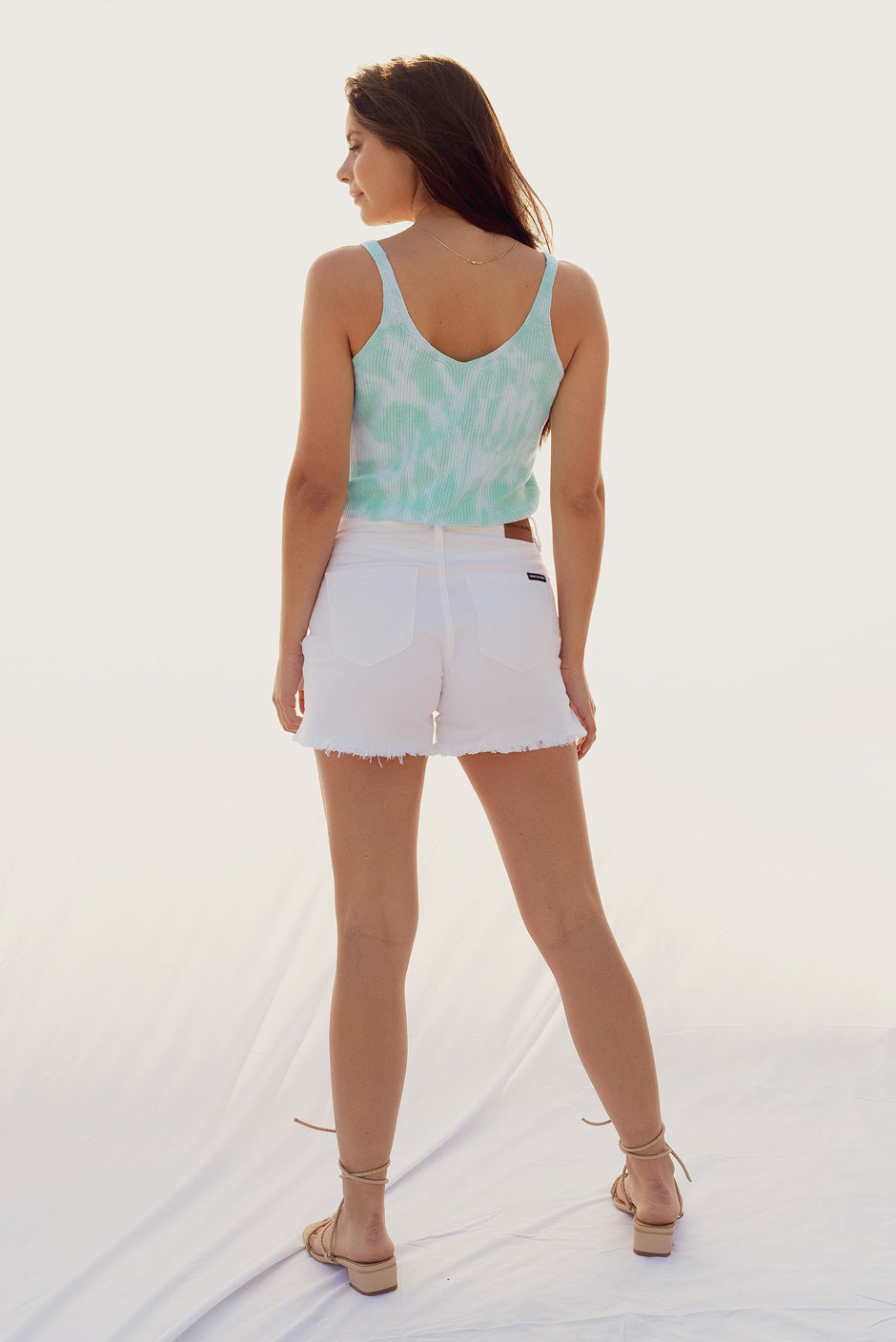Bal Knit Tank Top in Seafoam Tie Dye for women by Paneros Clothing. Back View.