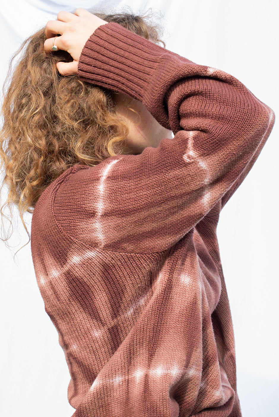 Black Cherry Revival turtleneck sweater for women by Paneros Clothing. Handmade Tie-Dye Upcycled from sustainable cotton. Side View.