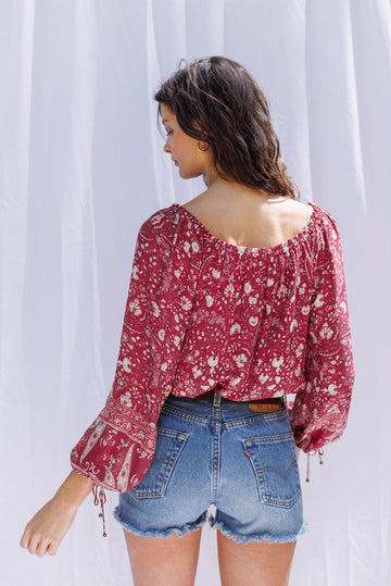 Sustainable & Ethical Luxury Red Floral Print Blouse