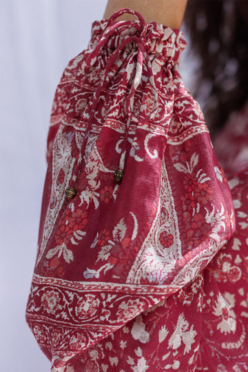 Sustainable & Ethical Luxury Red Blouse | Canyon Paneros the Floral - Clothing Print Top