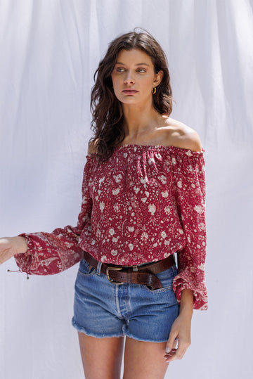 Paneros Sustainable Red Floral Luxury Top Ethical & Blouse Print the Clothing | - Canyon