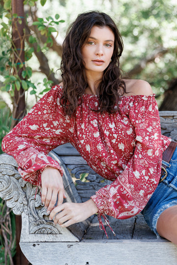 Sustainable & Ethical Luxury Red Floral Print Blouse | the Canyon Top -  Paneros Clothing
