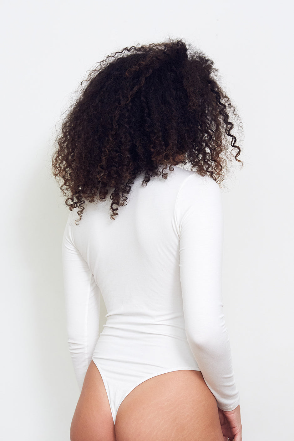 White Long Sleeve Crewneck Bodysuit in Bamboo Fabric: the Claudia