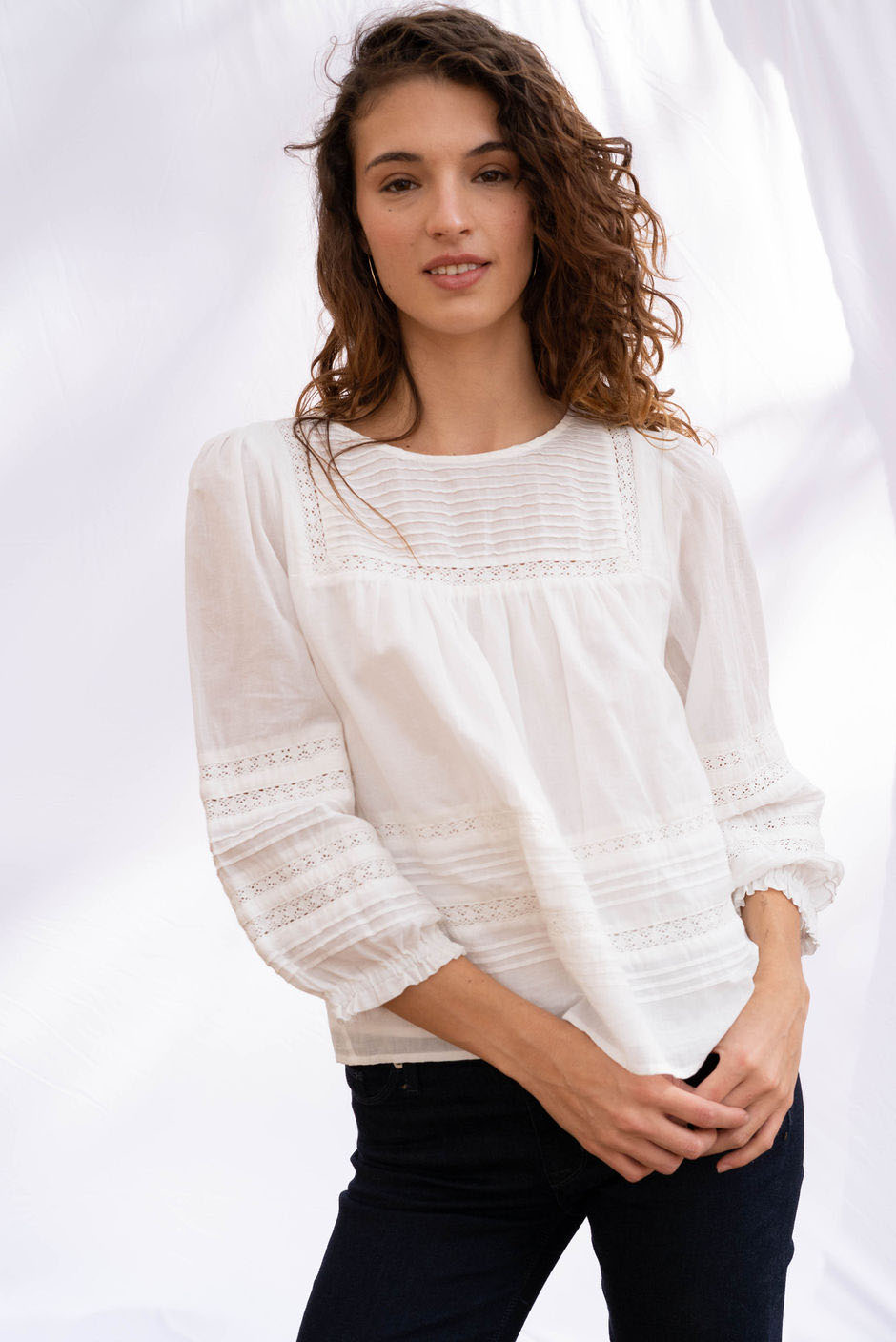 Shop Sustainable: Women's Dawn Blouse in White Cotton Voile