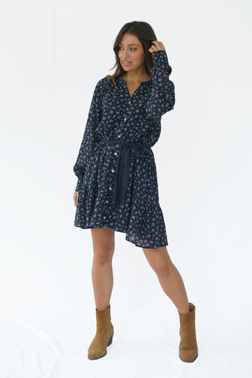 Sustainable & Luxurious Mini Dress in Blue Floral Print: The Ella Mini - Paneros Clothing Sustainable & Luxurious Mini Dress in Blue Floral Print: The Ella Mini - Paneros Clothing