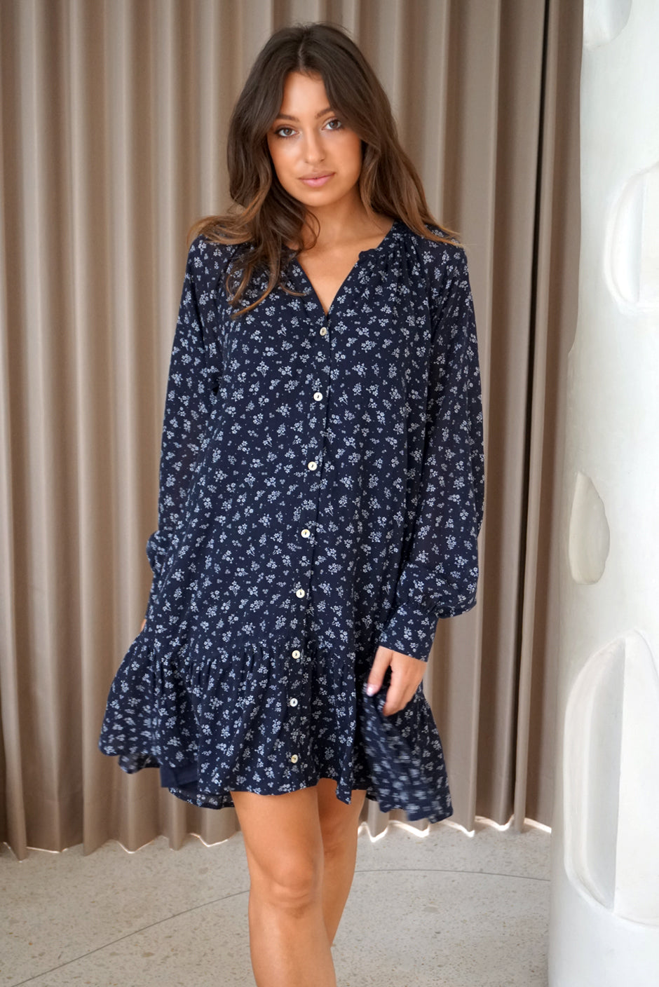 Sustainable & Luxurious Mini Dress in Blue Floral Print: The Ella Mini - Paneros Clothing Sustainable & Luxurious Mini Dress in Blue Floral Print: The Ella Mini - Paneros Clothing