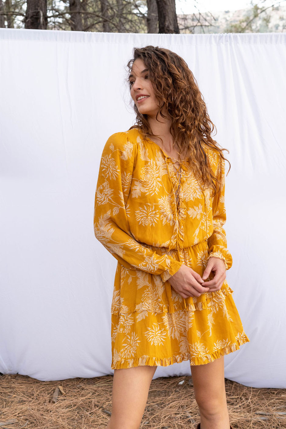 Sustainable Luxury Mini Dress in Golden Toile Print: the Florence - Paneros  Clothing