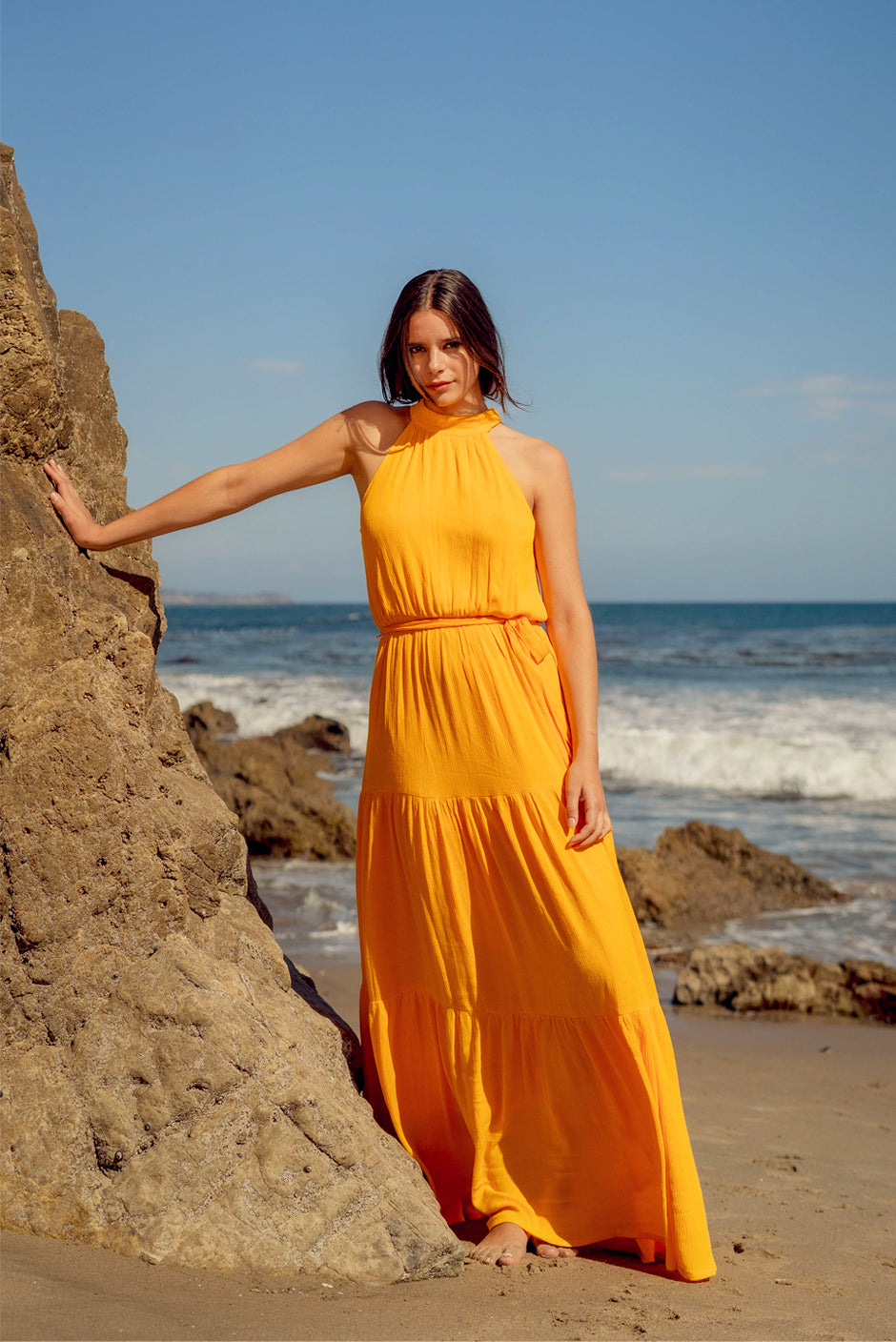 Sustainable & Ethical Luxury Orange Halter Maxi Dress/Gown for