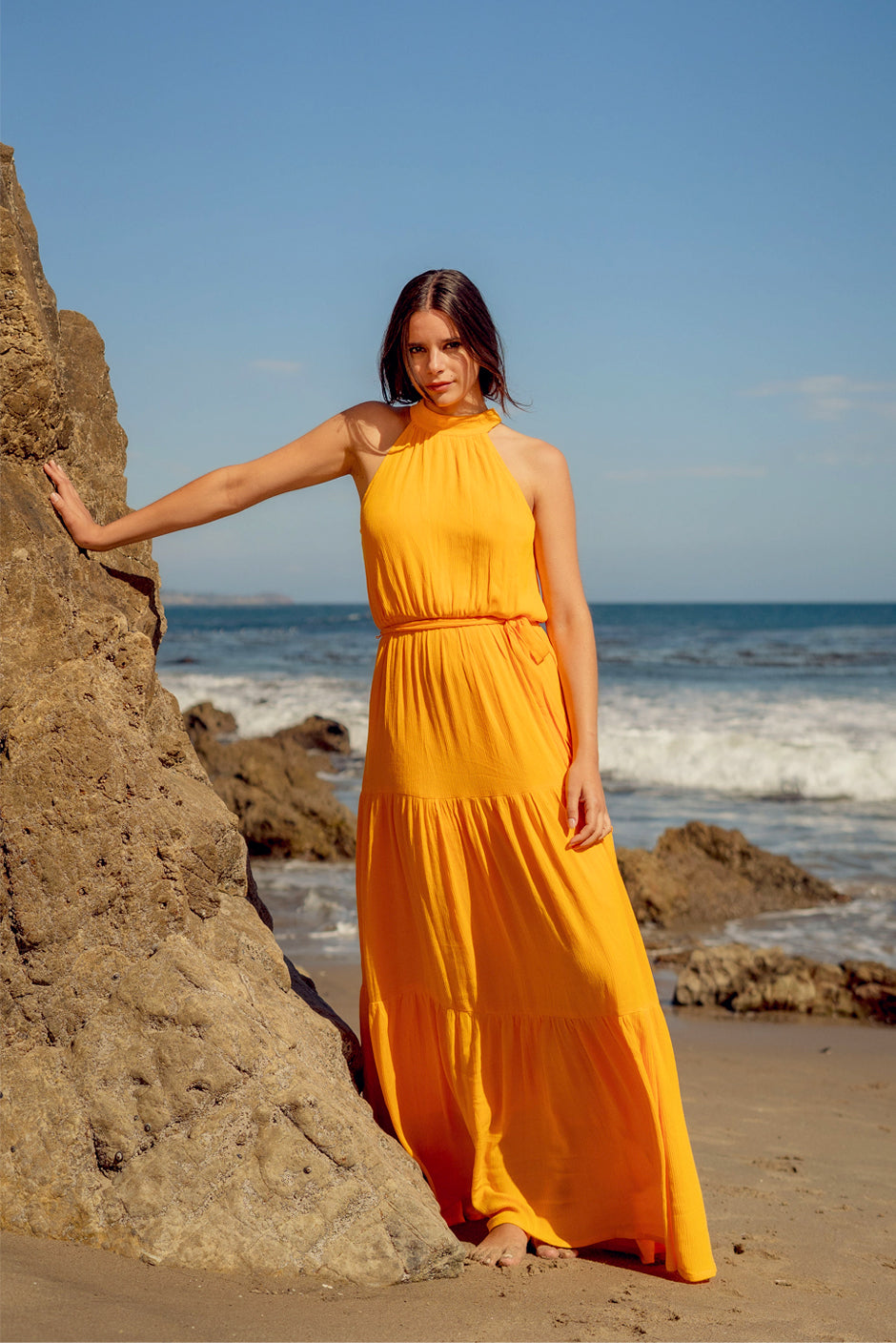 Buy Arainna Long Sleeve Casual Midi Dress with Belt & Pockets for Women &  Girls - Orange (Large) at Amazon.in