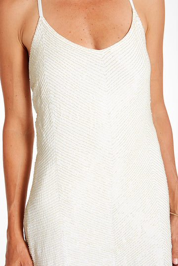 Luxurious Beaded Embellished Mini Slip Dress in Ivory White: the