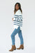 White/Blue Striped Long Sleeve Women's Cotton Sweater Tunic from Paneros Clothing with 100% certified sustainable natural Cotton & side slits. Side View.