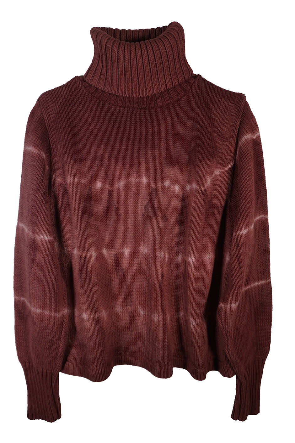 Black Cherry Revival turtleneck sweater for women by Paneros Clothing. Handmade Tie-Dye Upcycled from sustainable cotton. Flatlay.