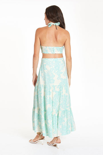 hawaiian halter top dress Halter Open Back Hawaiian Dress Tea Length Island Ceres Green / L main image 0