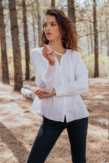 Sustainable Luxury Cotton Poplin Blouse in White for Women: the